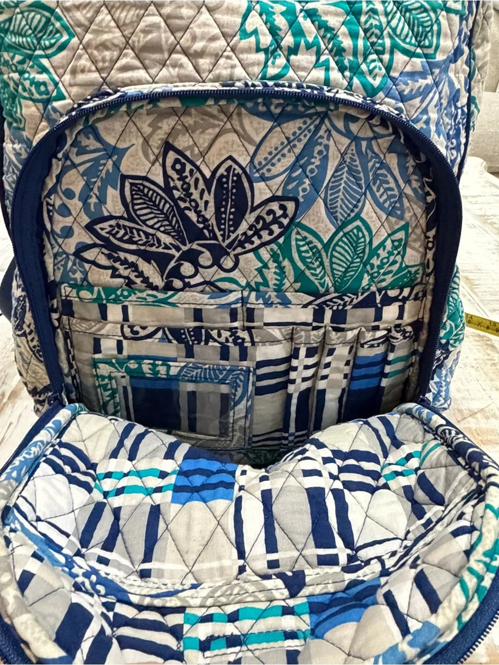 Vera Bradley Backpack Campus Tech Santiago Blue, Teal & Cream Floral Laptop Bag